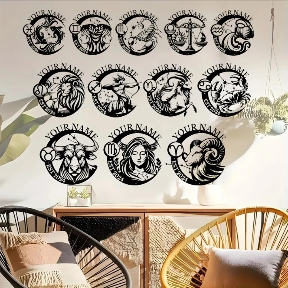 1pc 2D Flat Custom Constellation Metal Wall Plaque Personalized Name Romantic Home Indoor Outdoor Hanging Wall Decor Only For De