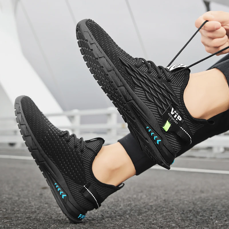 Summer Men Mesh Walking Shoes Lace-up Casual Outdoor Sports Running Shoes 2024 New Sneakers Men Flat Tennis Shoes