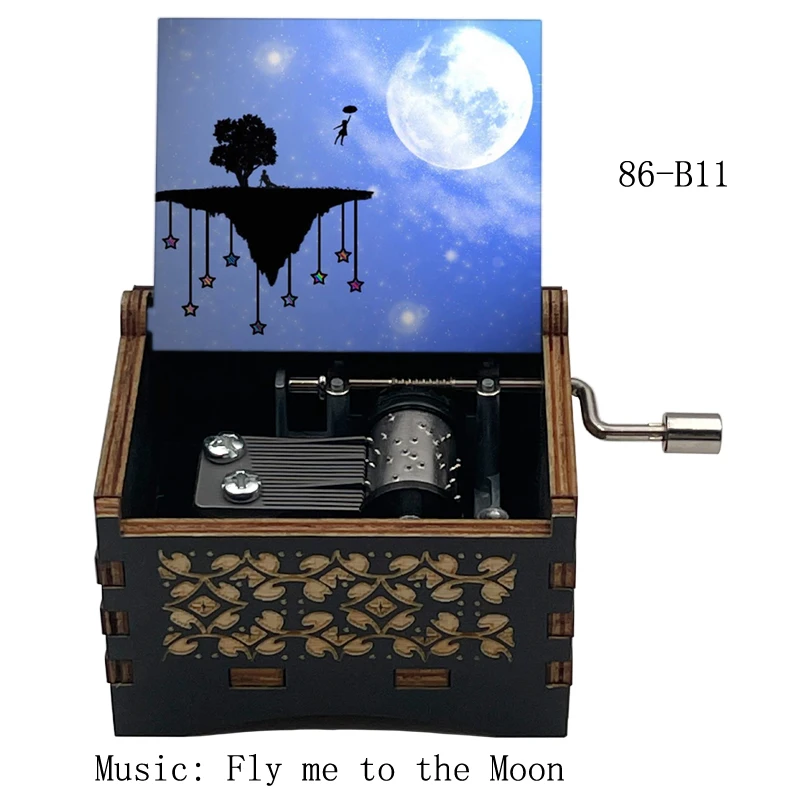 Retro Wood Music Box Fly Me to the Moon 18 Note Musical Case Decoration Vintage Ornament Gifts for Family Lover Friends