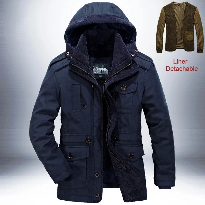 Veste coupe-vent d'extérieur pour homme, parkas optiques chaudes pour homme, doublure en cachemire de qualité, poignées amovibles, combinaison multi-poches 2 en 1