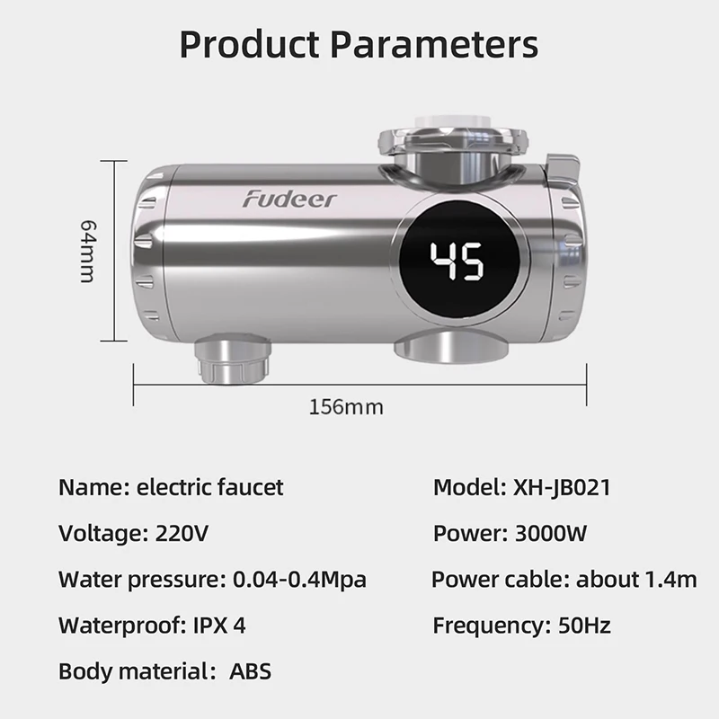 3000W Electric Water Heater Quick Install Instant Heating Faucet Hot and Cold Double Outlet Tap with Temperature Display 220V