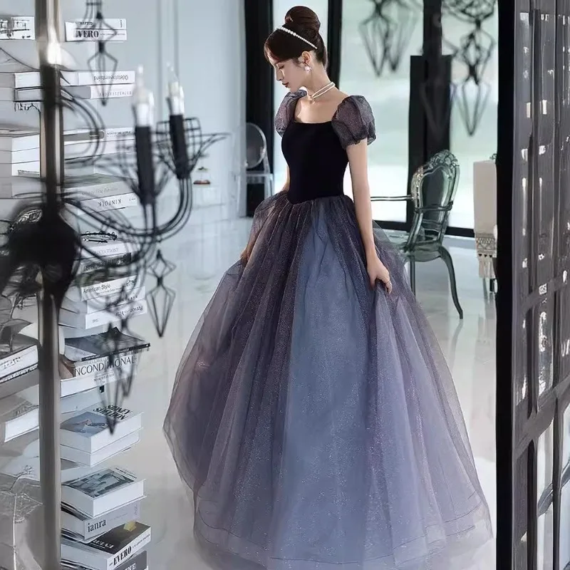 2025 novo verão feminino malha glitter luz vestido de noite luxo moda nicho anfitrião desempenho exame de arte em vestido super fada