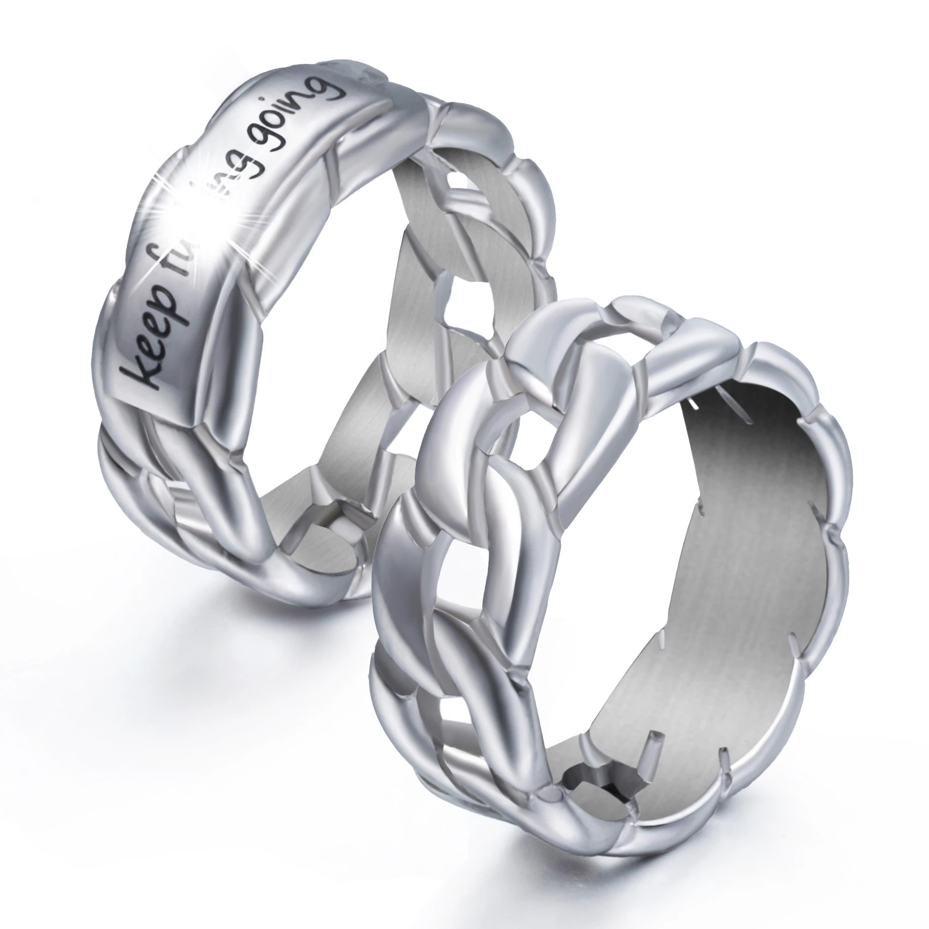ELFASIO Cuban Rings for Men Women, Keep Going Inspirational Ring Silver Engraving Personality Encouragement Jewelry