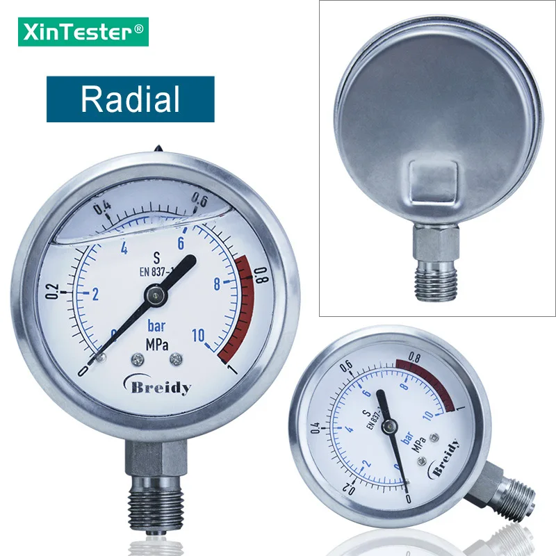 Xin Tester manometr 0-60mpa promieniowy/osiowy G1/4 G1/2 hydrauliczny olej wodny 304 manometr antywibracyjny ze stali nierdzewnej