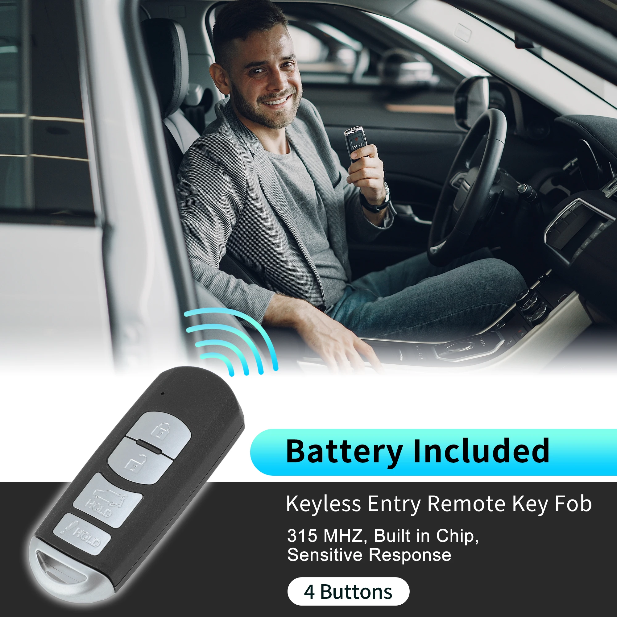 UXCELL WAZX1T763SKE11A04 315Mhz Keyless Entry Remote Key Fob for Mazda CX-9 2010-2015
