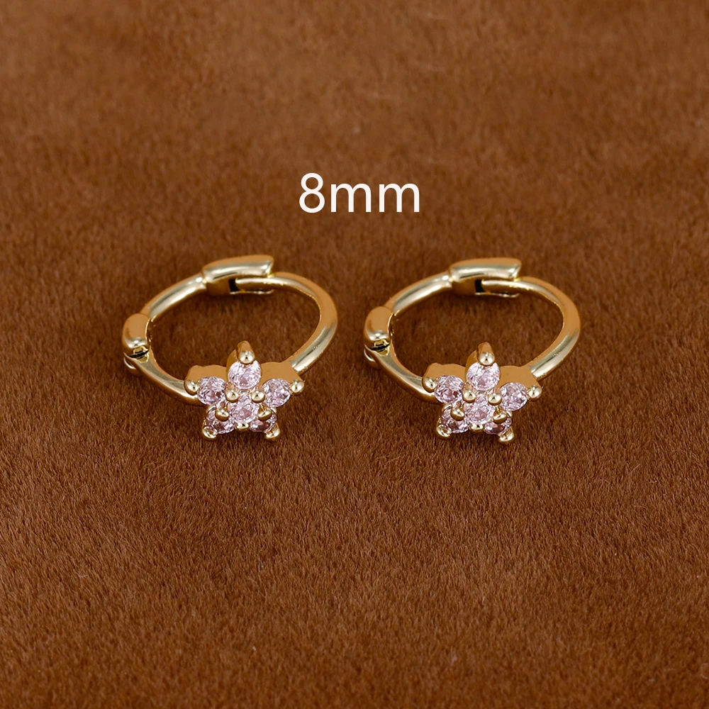 2er-Set schlichte, modische Blumen-Huggie-Creolen 6MM 8MM mit kleinen Zirkonia-Kristallen für Knorpel- und Ohrstecker-Piercings – Detail 9