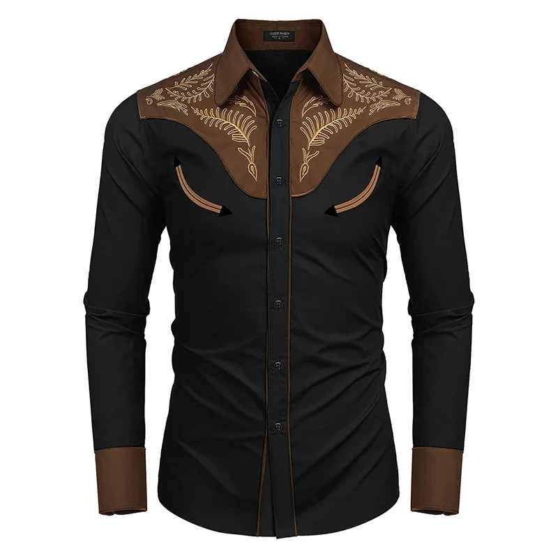 2024 Western Tribal Ethnic Lapel Men's Casual Sports Outdoor Street Long Sleeve Button Tops Shirt Suit Lapel Clothing