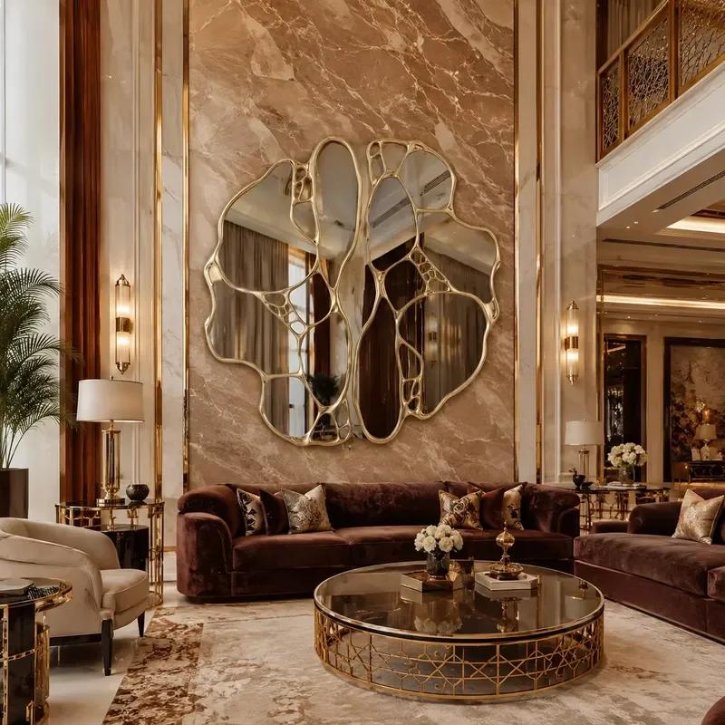 Luxury Round Copper Wall Mirror Modern Gold Handmade Art Decor For Living Room Bedroom Villa Hotel Custom Design Home