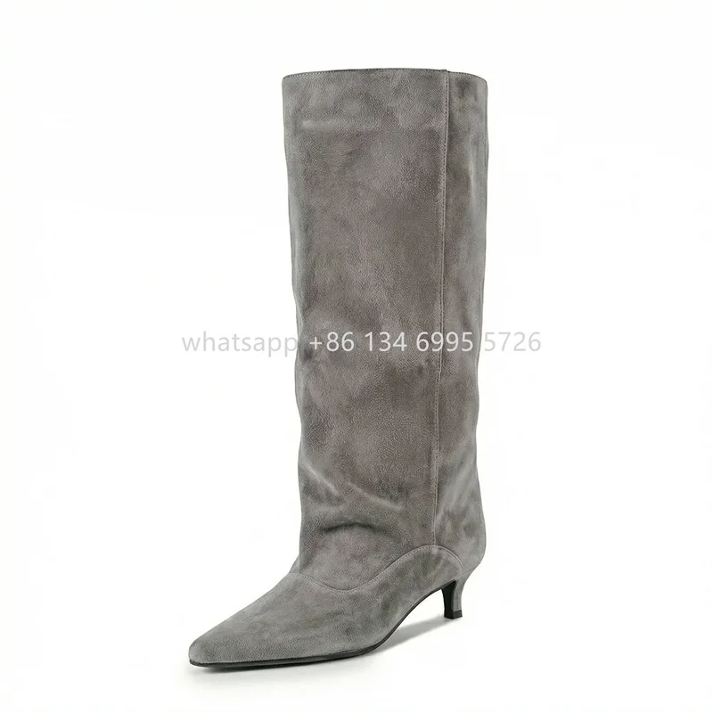 Wide-Calf Suede Kitten-Heel Knee-High Boots 2