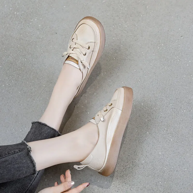 Zapatos de mujer étnicos de primavera, verano, otoño, cómodos, mocasines, cuero genuino de vaca natural, suaves, mocasines ergonómicos. 2cm