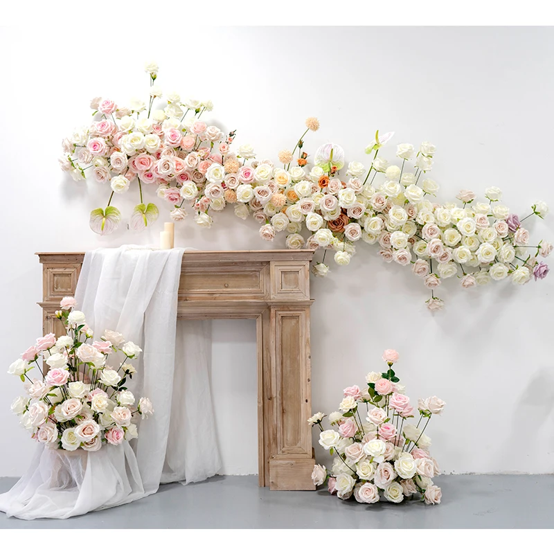 

Pink White Rose Floral Arrangement for Wedding Backdrop Decoration Wall Hanging Flowers Home Party Decor Artificial Flowers