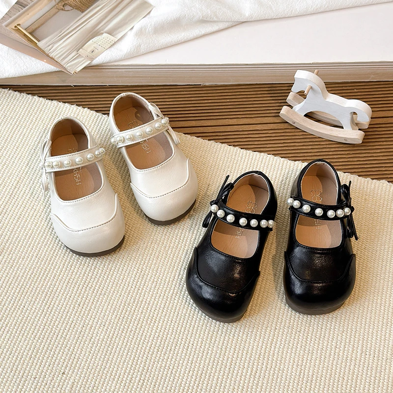 Elegant Girls Flat Shoes 2026 Spring Autumn Kids Causal Leather Shoes Fashion Bowknot Children Ballet Princess Shoes Versatile