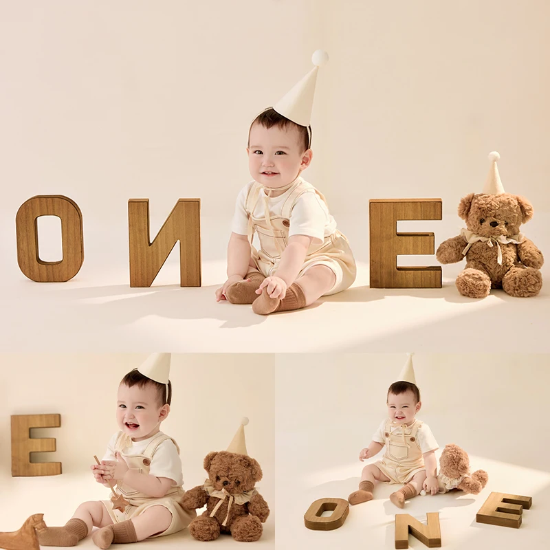 

One-Year Baby Birthday Outfit Newborn Photography Costumes Baby Cotton Home Clothing ONE Letter Photography Prop Teddy Bear Doll