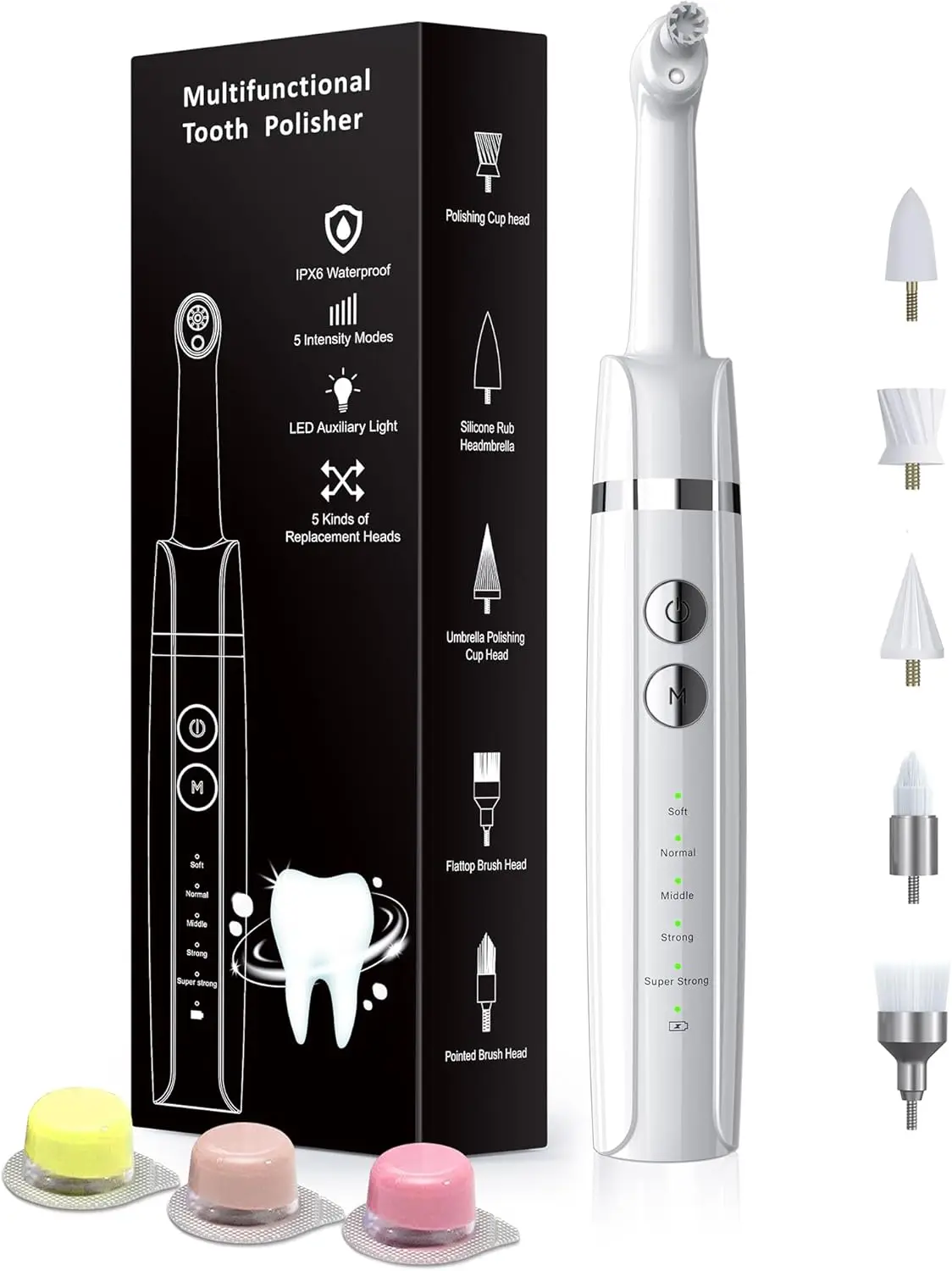 

Rechargeable Tooth Whitening Kit with LED Light, 3 Pastes & 5 Heads