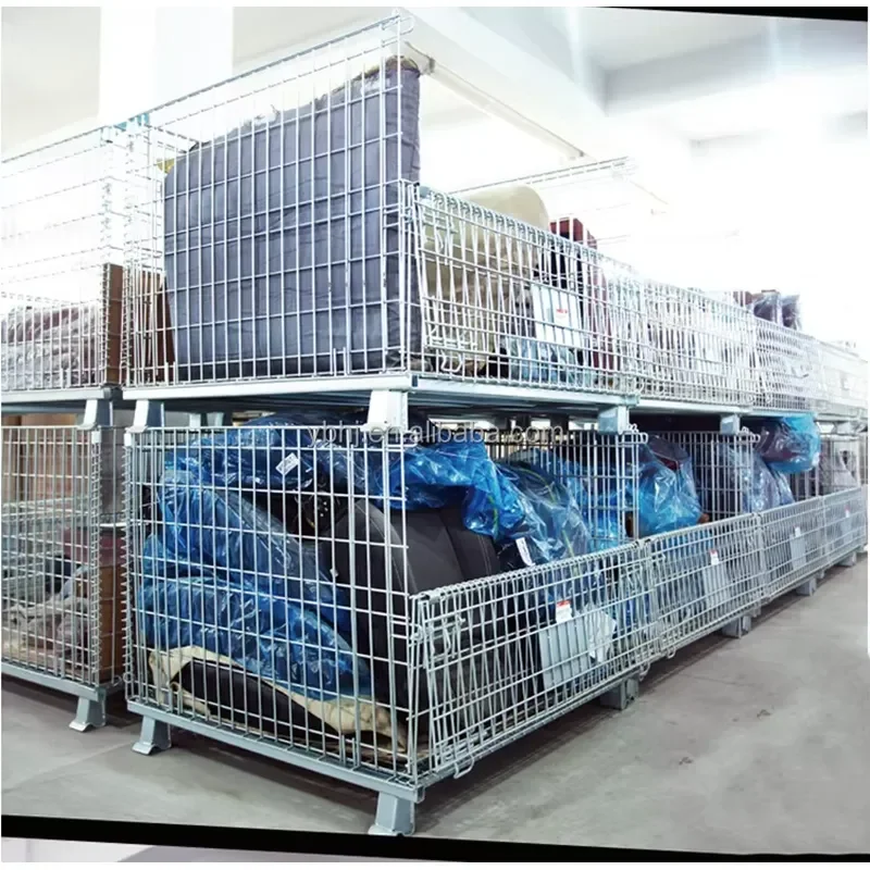 Wire mesh cage Heavy duty stackable pallet container box Metal steel folding warehouse storage pallet cage