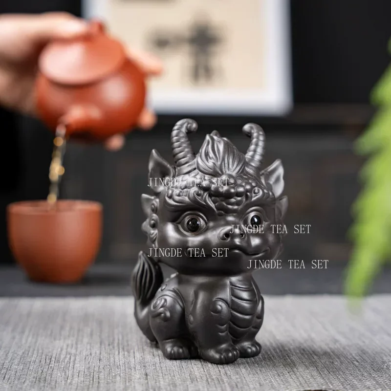 Boutique Purple Clay Tea Pet Lucky Fortune Animal Statue Ornaments Tea Figurine Crafts Handmade Tea Table Decoration Gifts