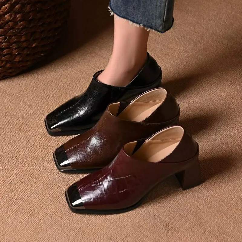 

High Heels Women Chunky Shoes 2025 Autumn New Trends Pumps Square Toe Fashion Elegant Classical Shoes Dress Zapatillas De Mujer