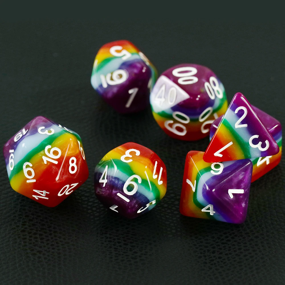 

Rainbow Dice Collection Set of 7 Polyhedral Dice for Tabletop Games RPGs - Assorted Colors
