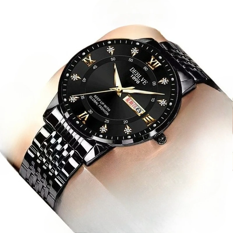 Men's Solid Strap Dual Calendar Watch, Night Light Fashion Quartz Watch, Unisex Timepiece, Elegant Design, Perfect Gift