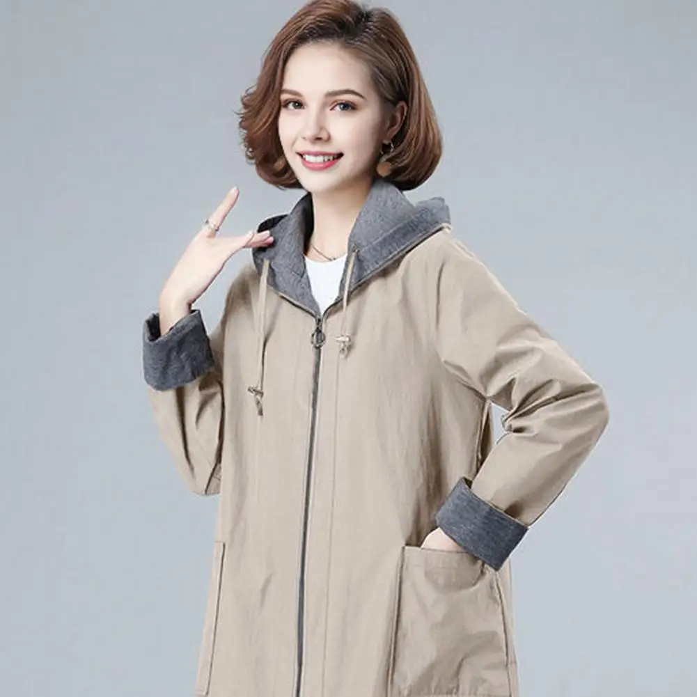 المرأة مقنعين سترة واقية عارضة فضفاضة الصلبة طويلة الأكمام الرياضة في الهواء الطلق خندق معطف الربيع الخريف سترة يندبروف معطف دافئ #2