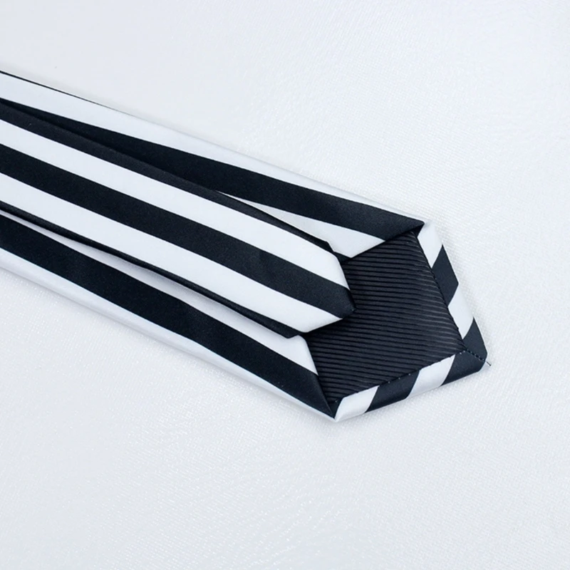 Anime Cosplay Black White Vertical Striped Neck Tie Vintage Neckties Accessories NEW