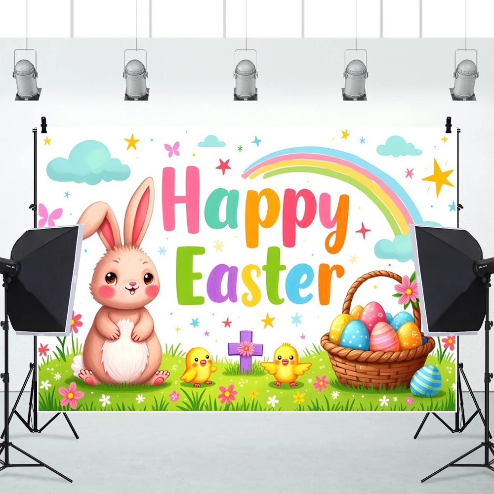 Easter Backdrop for Photography Bunny Shop Spring Easter Day  Background For Photography Rabbit Wood Floor Rainbow Photo Studio