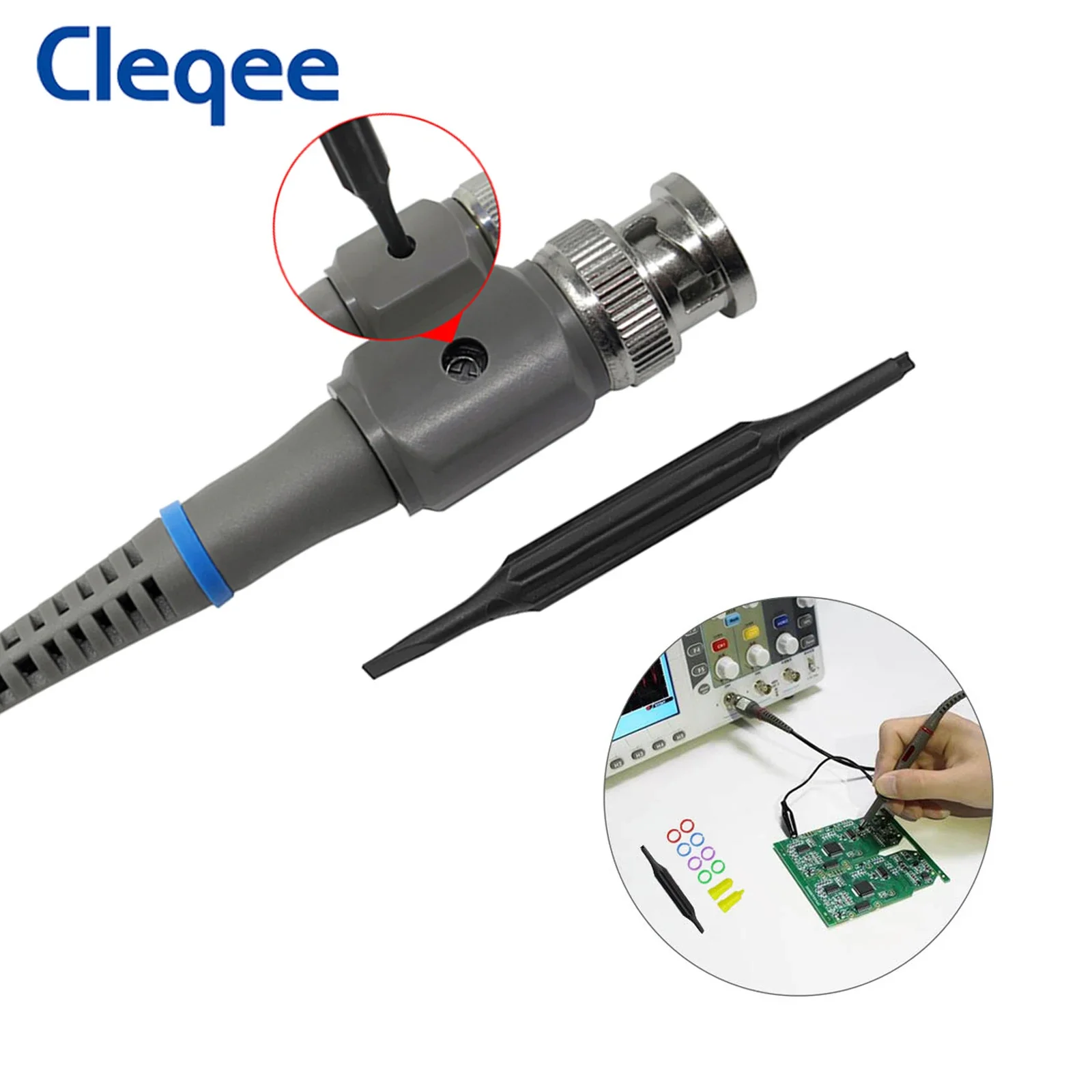 Cleqee P6100B 100MHz Oscilloscope Probes X1/X10 + P1007B Test Hooks Leads Mini Grabber to BNC Coaxial Cable Insulated Probe 10:1