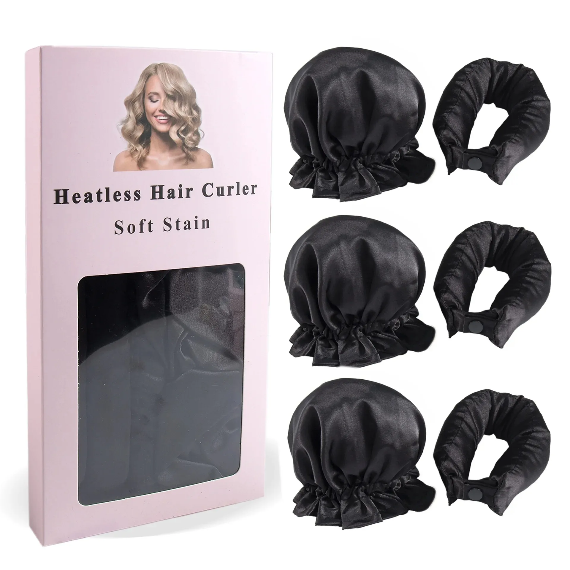 3-teiliges Satin-Lockenband ohne Hitze mit Haarkappen, Weiches Über-Nacht-Lockenband für langes Haar, DIY-Haarstyling-Werkzeuge – Detail 9