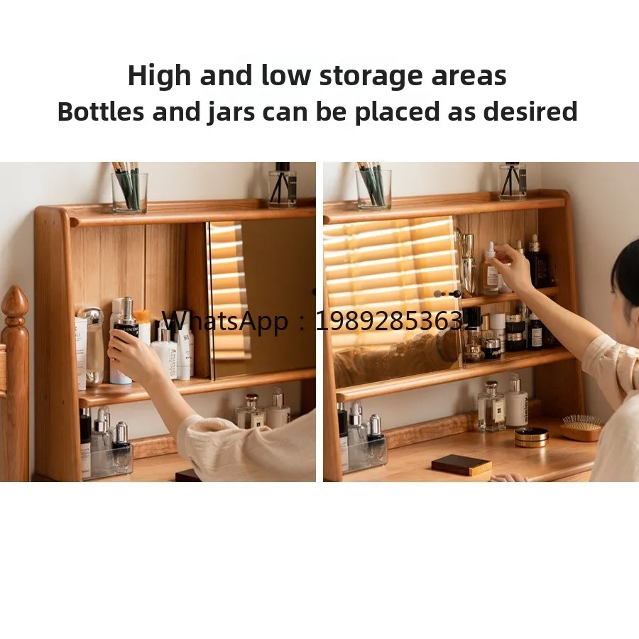 LYY Solid Wood Makeup Table Small Apartment Bedroom Small Vintage Cherry Wood Multifunctional Storage Dressing Table
