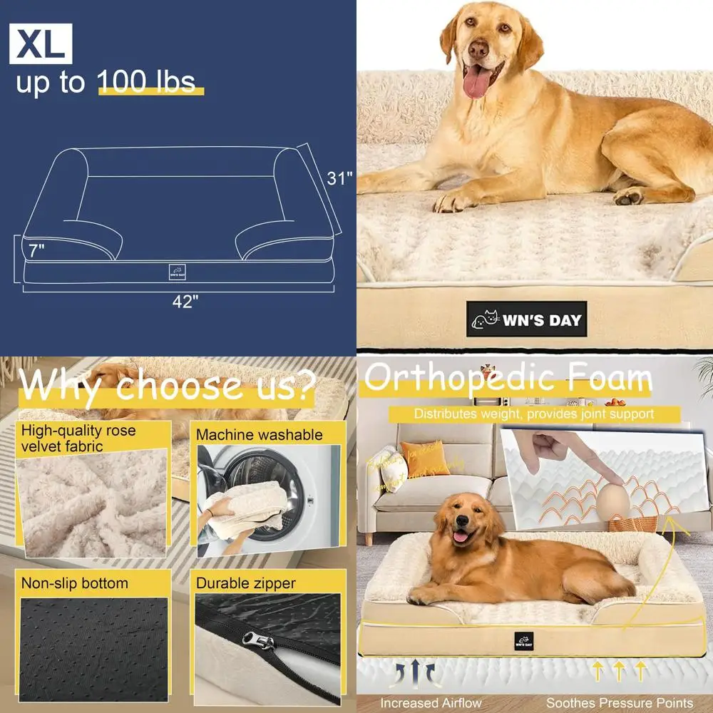 

Large Memory Foam Orthopedic Dog Bed, Washable & Waterproof Cover, XL Beige Pet Sofa