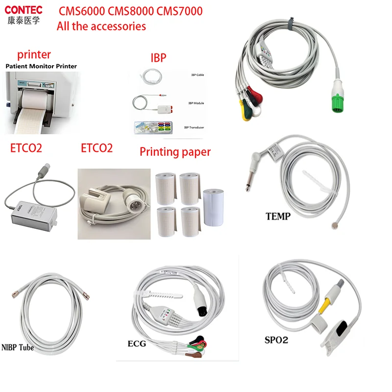 CONTEC CMS6000 Adult Neonate Vet Portable 6 Parameter Patient Monitor vital signs monitor ECG NIBP RESP SPO2 PR TEMP
