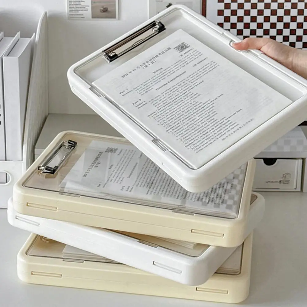 Multi-Function Exam Folder with Clip A4 Document Organizer Transparent Waterproof Writing Board Portable Students File Folder