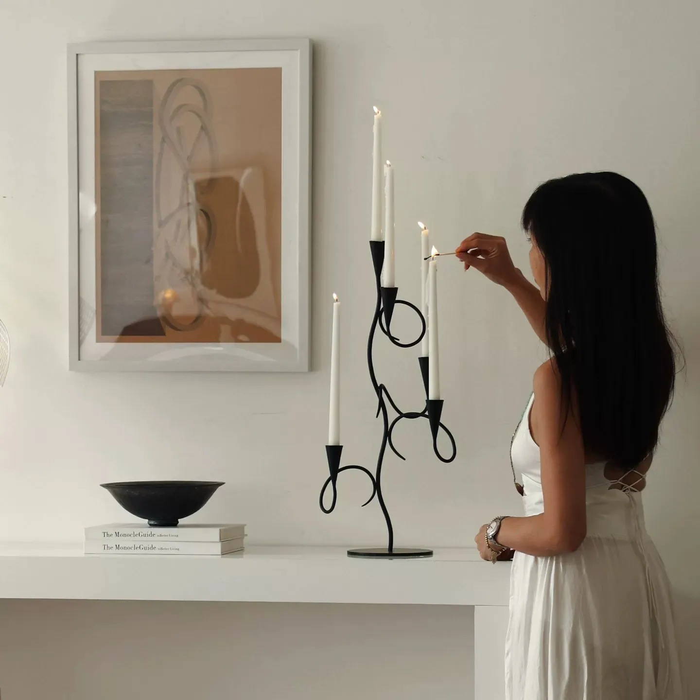 Black Metal Candle Holder Vintage Mid-century Atmosphere Decor Ornament for Dining Table Fireplace Desktop