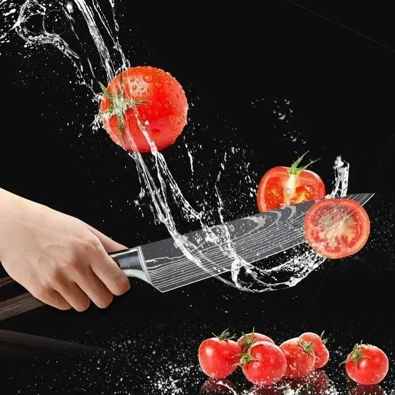 Damascus Laser Kitchen Knives Scissor Japanese Santoku Knife Cooking Chef Knife 7CR17 Stainless Steel Boning Cleaver Knife