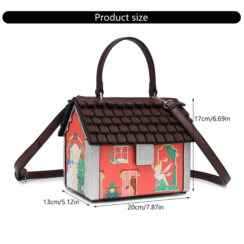 Women Christmas House Shaped Crossbody Shoulder Bag Handbag PU Unique Novelty Purse for Fashionable Outings