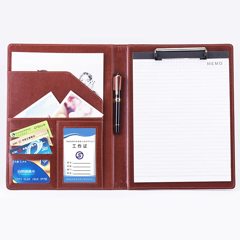 A4 Business Padfolio File Folder Portfolio Document Holder Organizer Clipboard PU Leather Briefcase Card Holder Office Supply