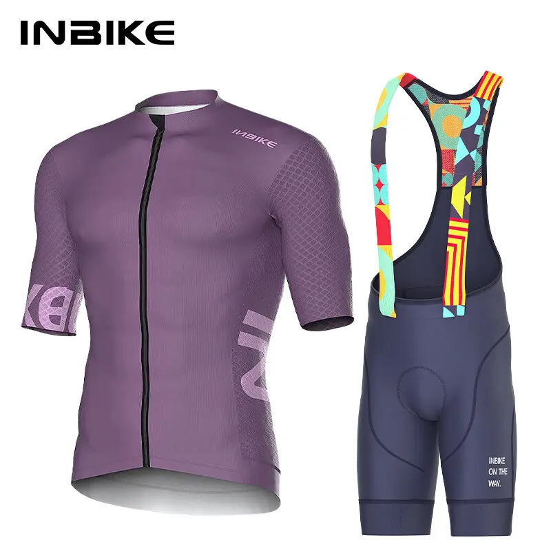 INBIKE Herren-Radtrikot, Rennrad-Shorts, Radfahren, kurzärmelig, durchgehender Reißverschluss, Trägerhose, atmungsaktiv, Sommer-Radtrikot-Set – Detail 24