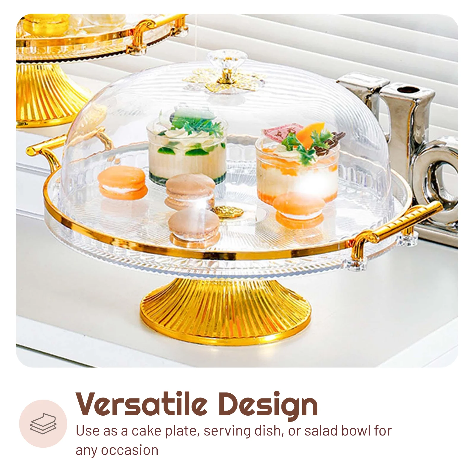 Footed Cake Serving Plate with Dome Lid Round Pastry Display Tray Plastic Dessert Holder for All Occasions view 6