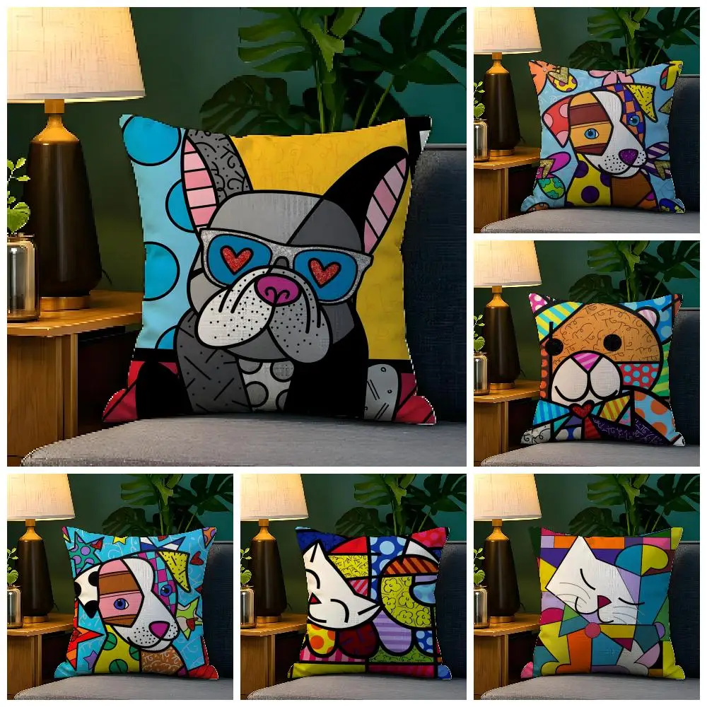 Pillow Case Natural Linen Pillow Case Double-Sided Decor Sofa Pillowcase Home Decor Pop Art R-Romero Britto 2
