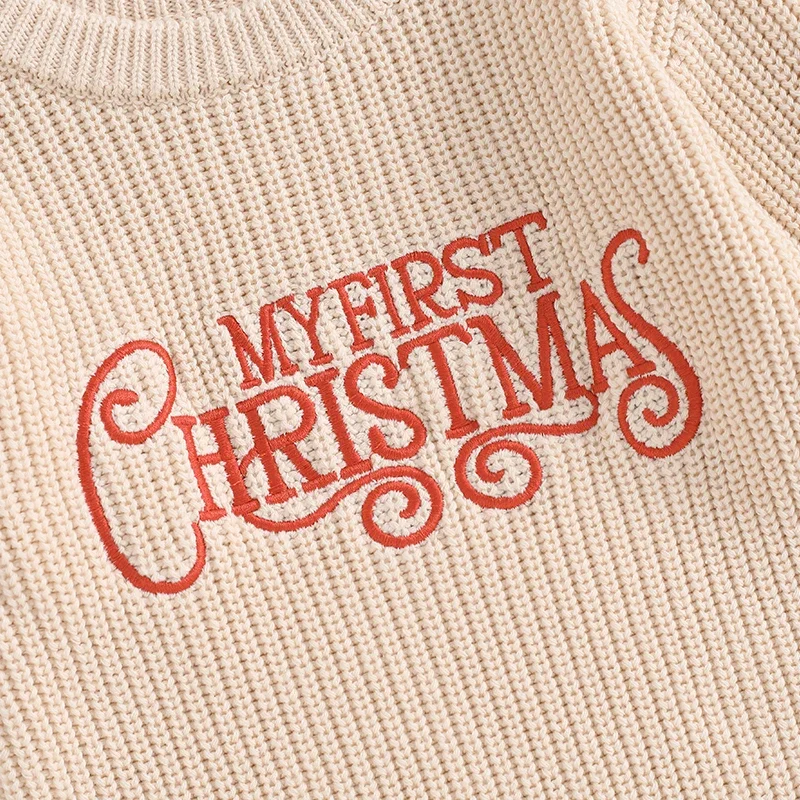 My First Christmas Baby Boys Girls Knit Bodysuits Kids Letter Embroidery Long Sleeve Sweater Romper Jumpsuits Clothes