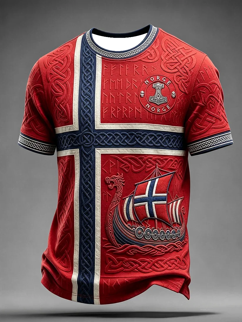 2027 Summer Outdoor New Men's Football Training Suit Viking Style 3D Printed Embroidery Breathable T-Shirt Family Style Shirt