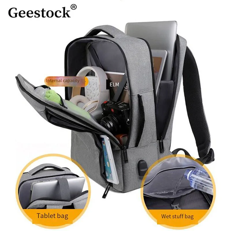 Geestock New Backpack High Capacity Minimalist Style Usb Charging Port 15 Inch Laptop Bag Multi Functional For Business Travel