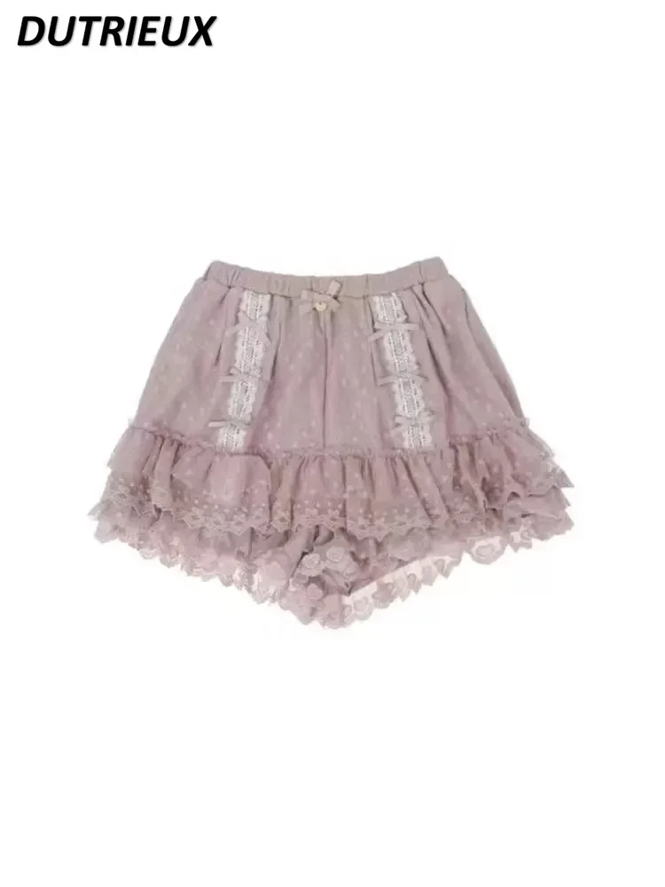 2025 Nuovi pantaloncini casual in pizzo stile giapponese Lolita per donna Pantaloni corti a pois tinta unita moda estiva femminile versatile