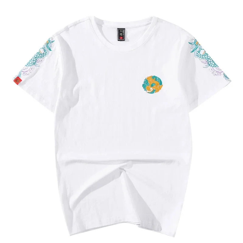 Lyprerazy Streetwear Dragon Embroidery T Shirt Men Hip Hop Cotton O-neck Chinese Style Mens Summer T Shirt Casual Harajuku Tee