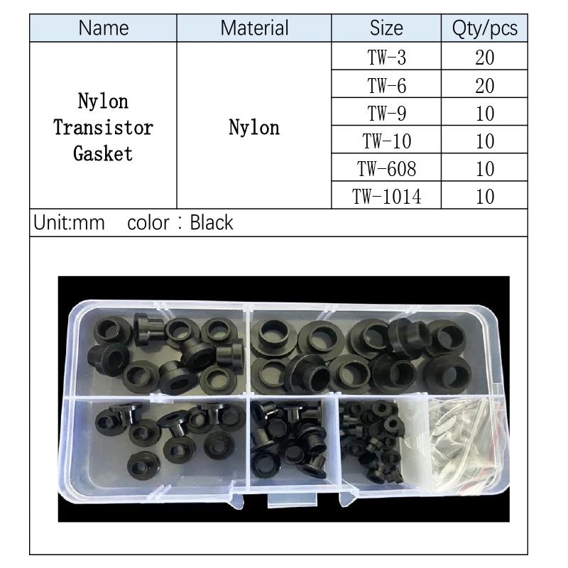 T-Typ-Unterlegscheibe, Nylon-Transistor-Dichtung, The Step T-Typ-Kunststoff-Unterlegscheibe, Schwarz, Weiß, Isolierung, Abstandshalter, Schraubengewinde-Schutz-Set – Detail 7