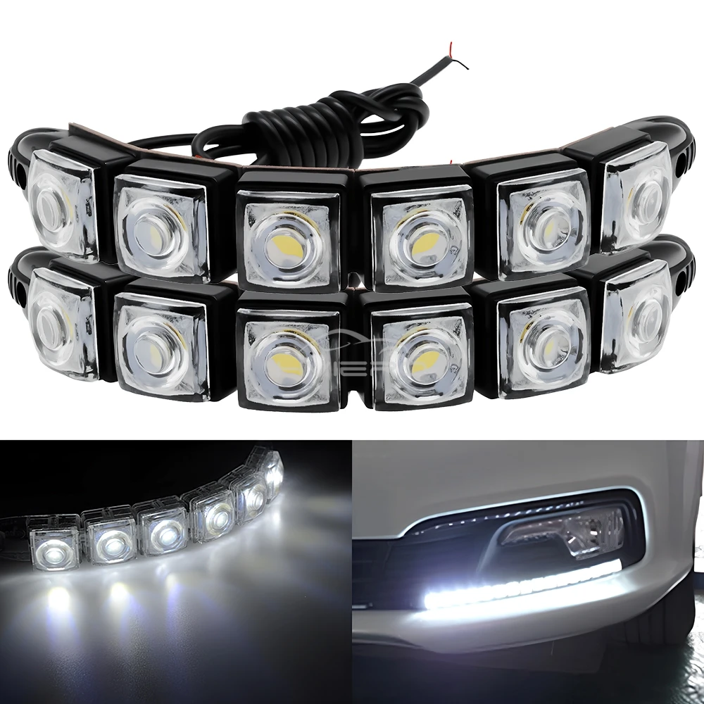 2X Day Light Car Led DRL Daytime Running Light Flexible 6LED Parking White Waterproof Driving Fog Bulb Warning Styling Auto Lamp