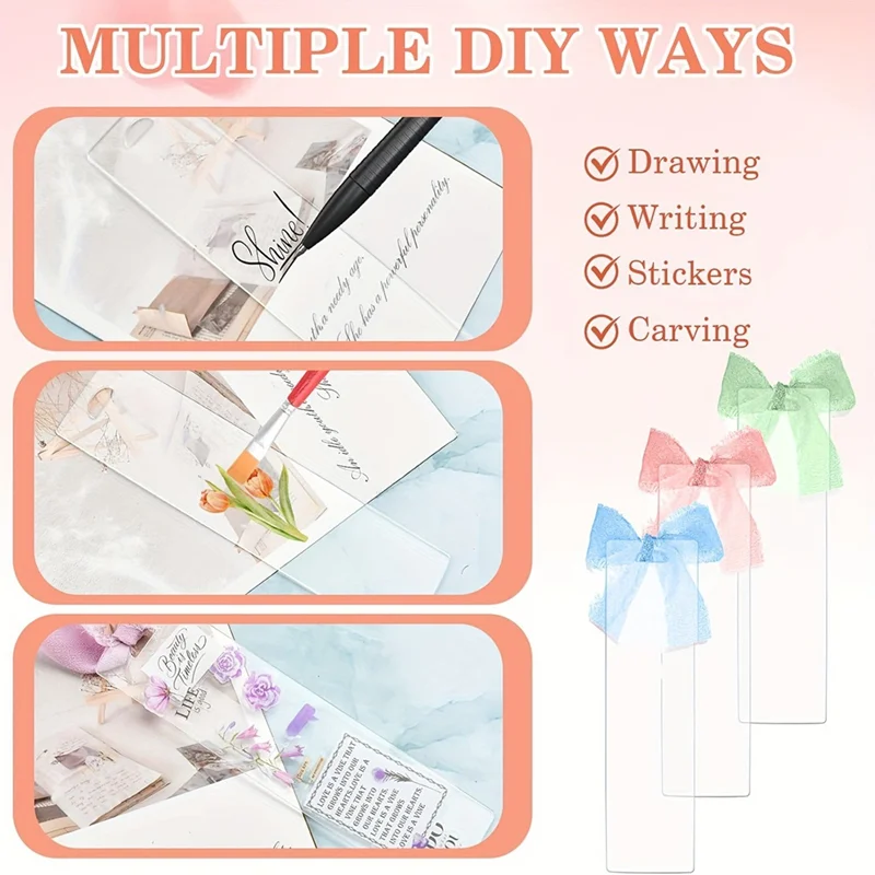 AT82-123PCS Ribbon DIY Making Blank Transparent Acrylic Bookmark Kit Holiday Gift Decorations Tags