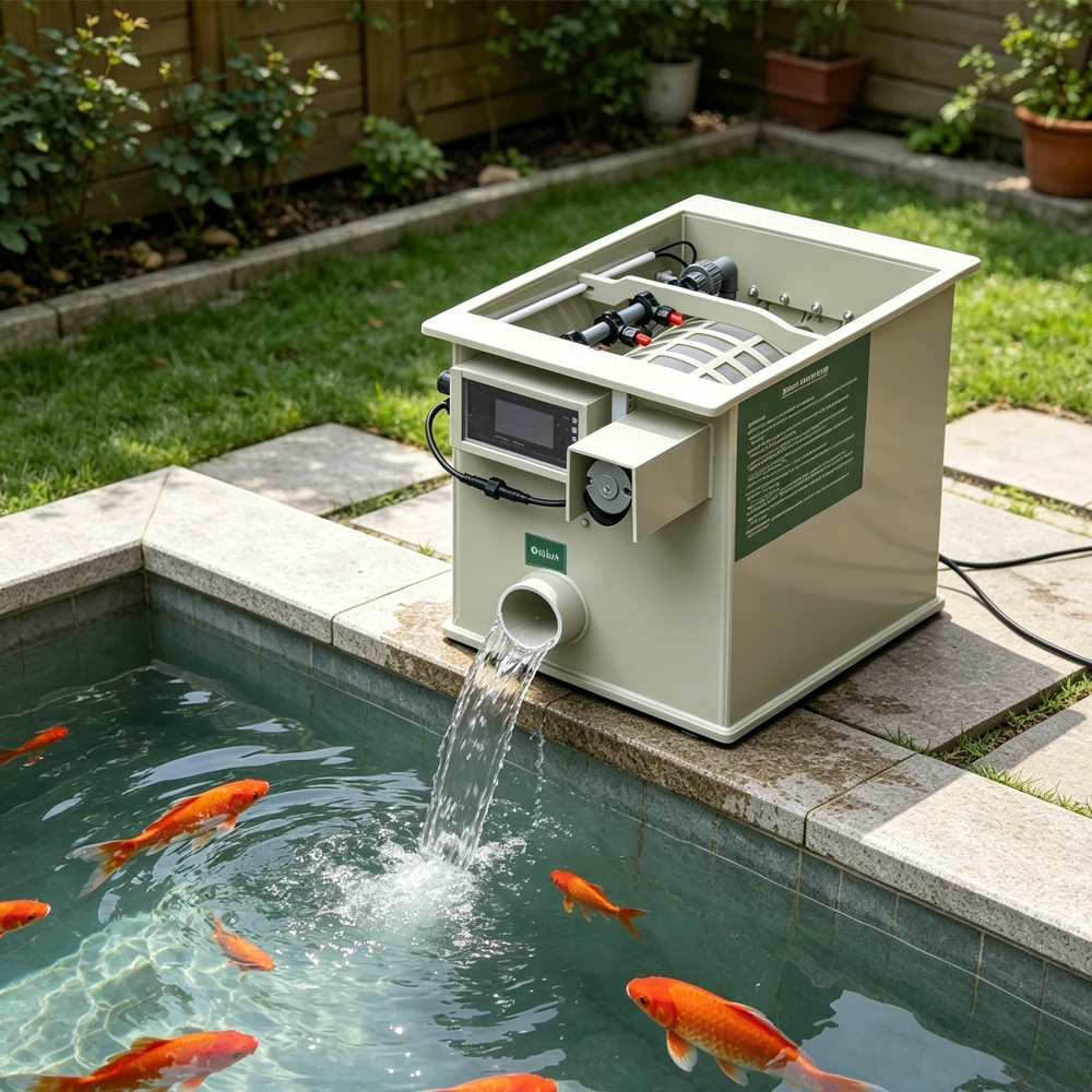 QlOZONE Hot Sale Garden Pond Sieve Filter 10m³/h Home Use Rotating Drum Filter 20ton Koi Pond Small Drum Filter for Fish Pond
