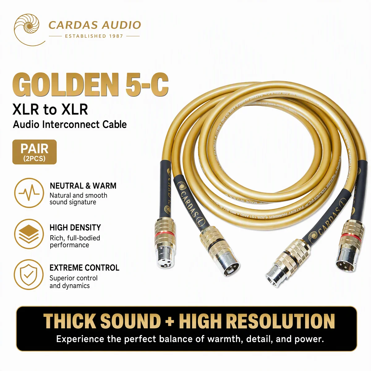 CARDAS 5-Core Hexlink HiFi Balanced XLR Interconnect Cable, 3Pin XLR female to XLR Male Audiophile Audio Wire  for DAC CD Player