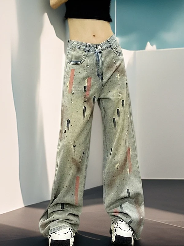 

Женские джинсы с высокой талией, широкими штанинами и прямым кроем в стиле ретро, весна 2026, повседневные, с множеством карманов, антимикробные